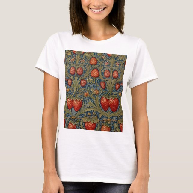 William Morris Strawberry Thief Blommönster T Shirt (Framsida)