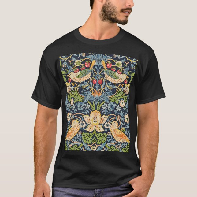 William Morris Strawberry Thief Blommönster T Shirt (Framsida)