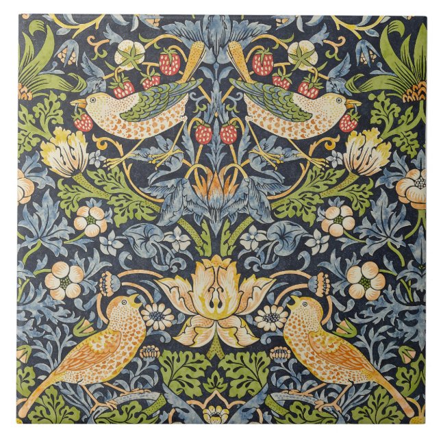 William Morris - Strawberry Thief-Blommönstret Kakelplatta (Framsidan)