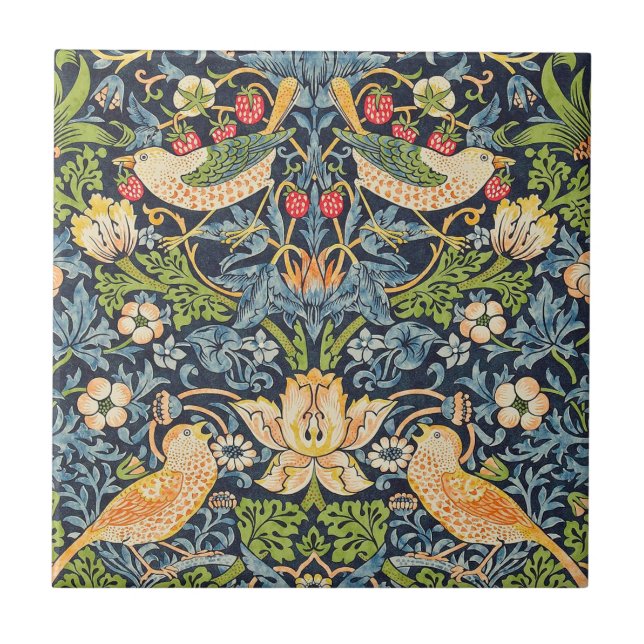 William Morris Strawberry Thief-Blommönstret Kakelplatta (Framsidan)