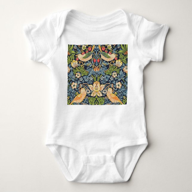 William Morris Strawberry Thief-Blommönstret T Shirt (Framsida)