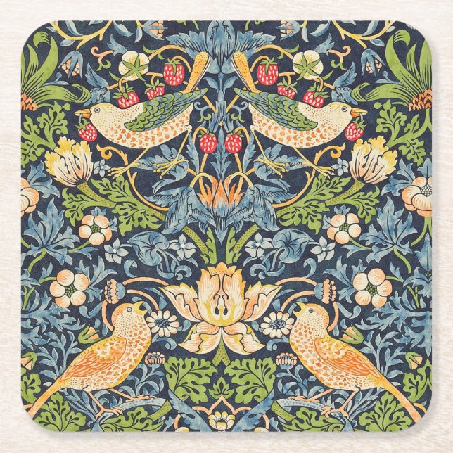 William Morris Strawberry Thief-Blommönstret Underlägg Papper Kvadrat (Framsidan)