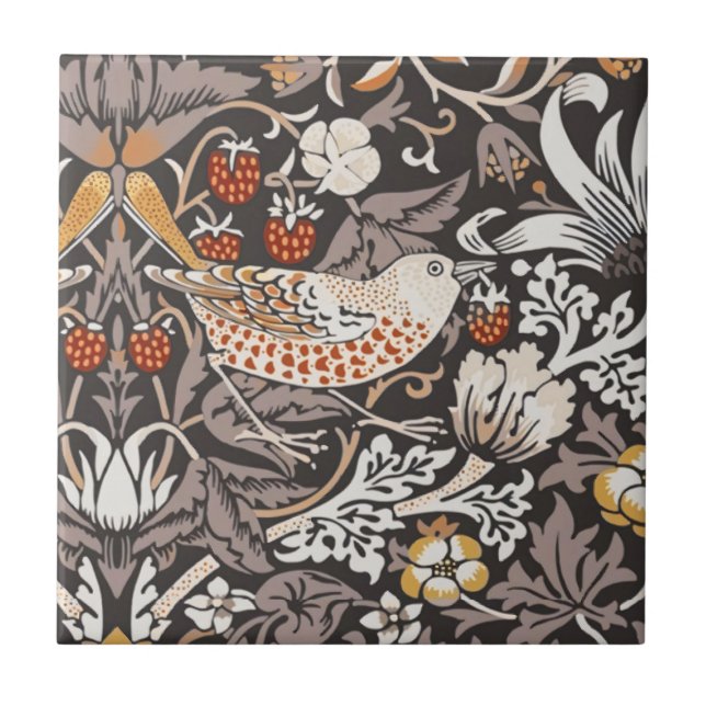 William Morris Strawberry Thief Charcoal Ochre Kakelplatta (Framsidan)