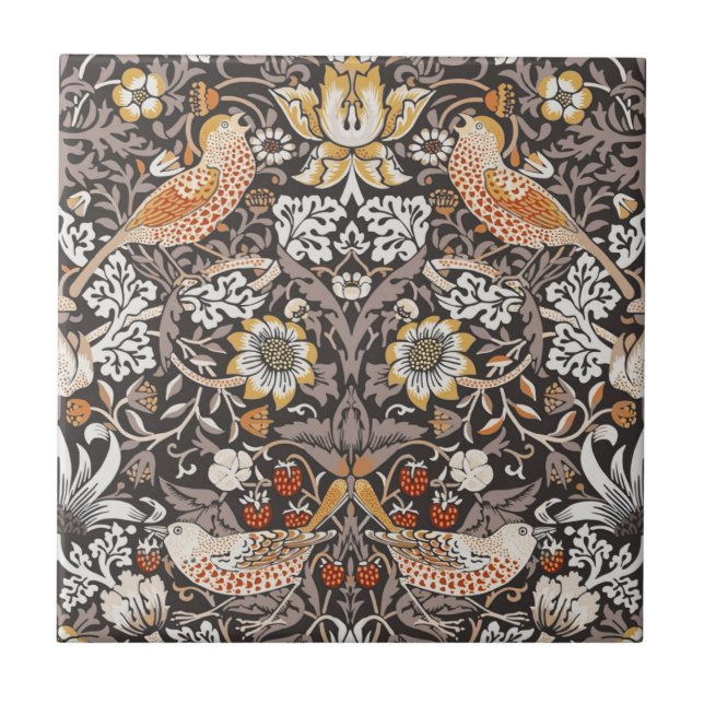 William Morris Strawberry Thief Charcoal Ochre Kakelplatta (Framsidan)