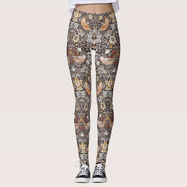 William Morris Strawberry Thief Charcoal Ochre Leggings (Framsida)