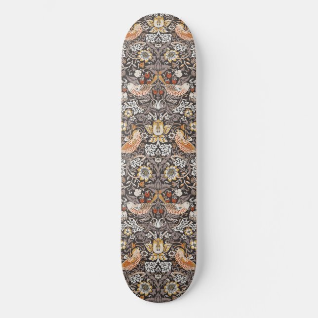 William Morris Strawberry Thief Charcoal Ochre Mini Skateboard Bräda 18,5 Cm (Framsida)