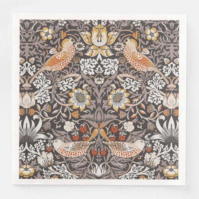William Morris Strawberry Thief Charcoal Ochre Pappersservett (Framsida)