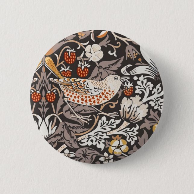 William Morris Strawberry Thief Charcoal Ocker Knapp (Framsida)