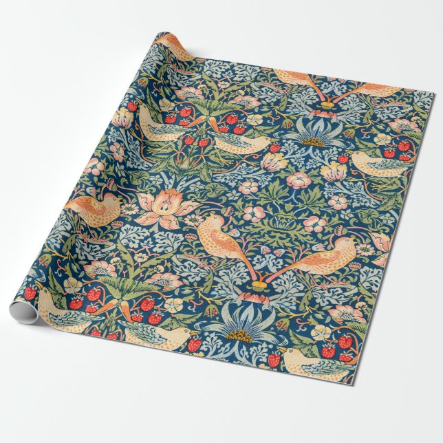 William Morris Strawberry Thief Floral Pattern Presentpapper (Utrullad)