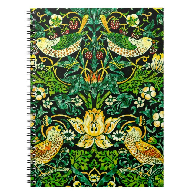 William Morris Strawberry Thief Grönt and Orange Anteckningsbok (Framsidan)