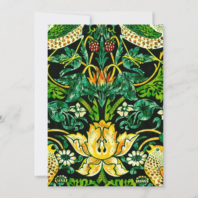 William Morris Strawberry Thief Grönt and Orange Inbjudningar (Framsida)