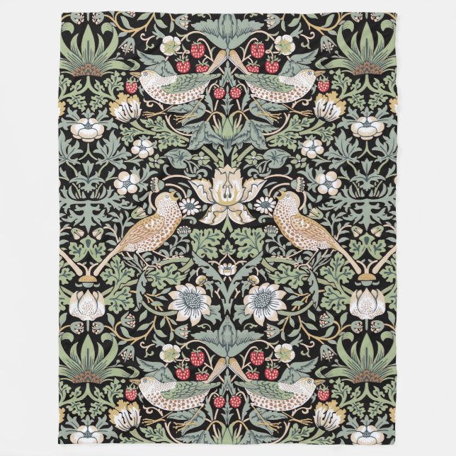 William Morris Strawberry Thief I Black Birds Fleecefilt (Framsidan)
