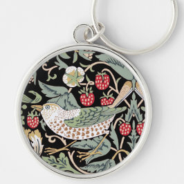 William Morris Strawberry Thief I Black Birds Rund Silverfärgad Nyckelring