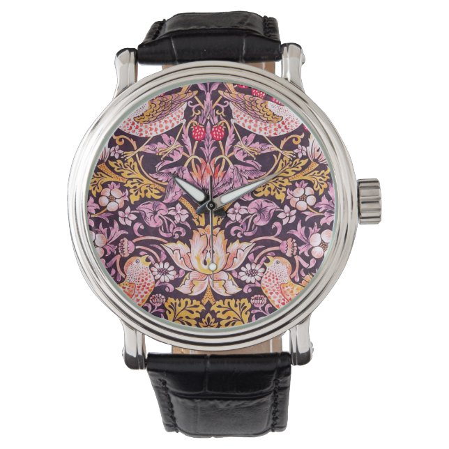 William Morris Strawberry Thief Lila Version Armbandsur (Framsida)