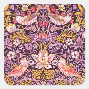 William Morris Strawberry Thief Lila Version Fyrkantigt Klistermärke