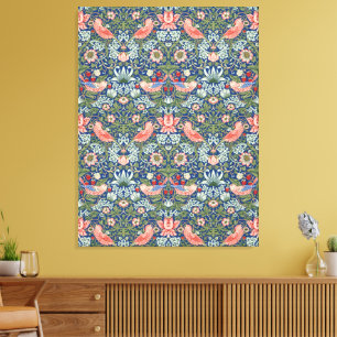 William Morris Strawberry Thief Navy Coral Canvastryck