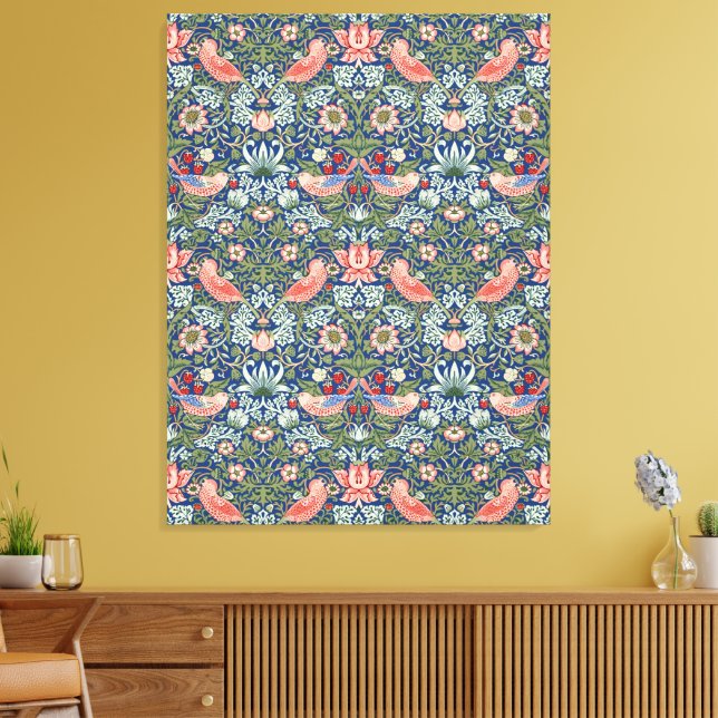 William Morris Strawberry Thief Navy Coral Canvastryck (Insitu (Vardagsrum))
