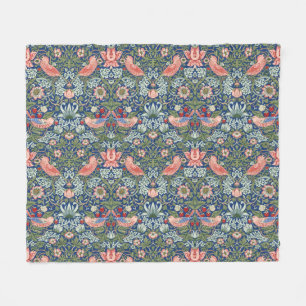 William Morris Strawberry Thief Navy Coral Fleecefilt