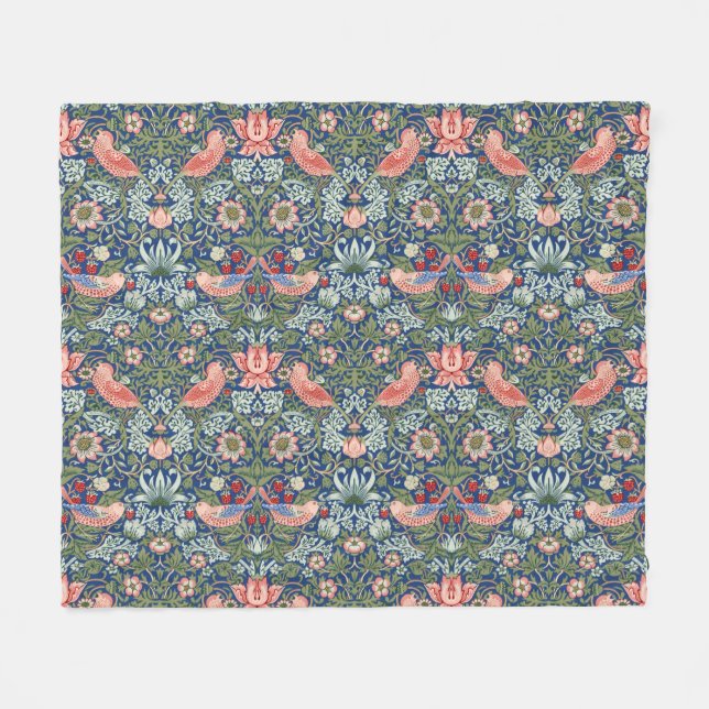 William Morris Strawberry Thief Navy Coral Fleecefilt (Framsidan (Horisontell))