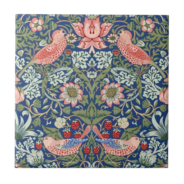 William Morris Strawberry Thief Navy Coral Kakelplatta (Framsidan)