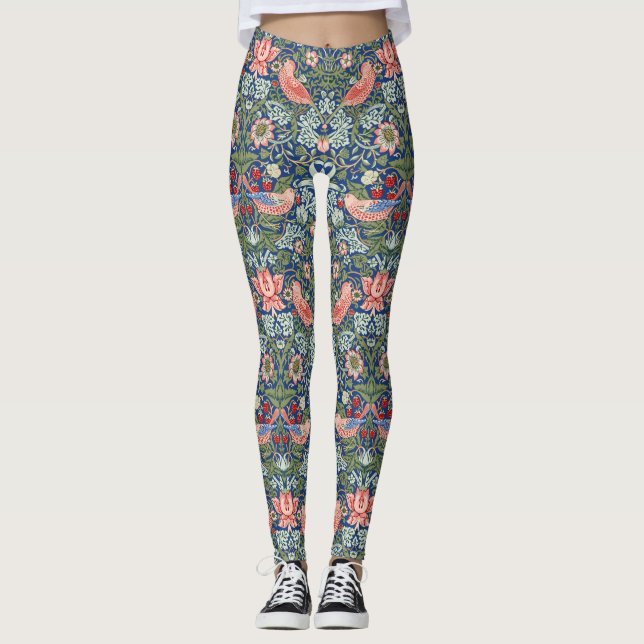 William Morris Strawberry Thief Navy Coral Leggings (Framsida)