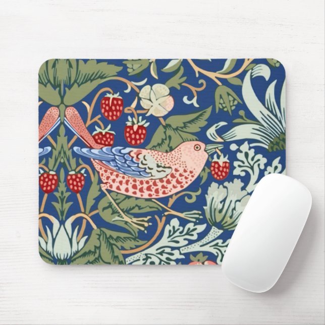 William Morris Strawberry Thief Navy Coral Musmatta (Med mus)