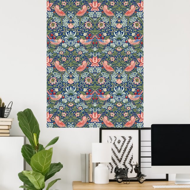 William Morris Strawberry Thief Navy Coral Poster (Hemmakontoret)