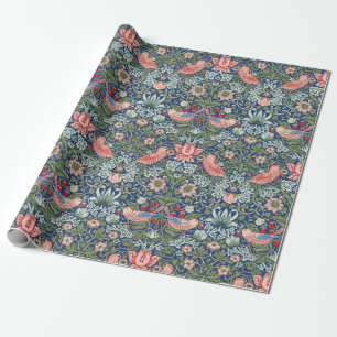William Morris Strawberry Thief Navy Coral Presentpapper