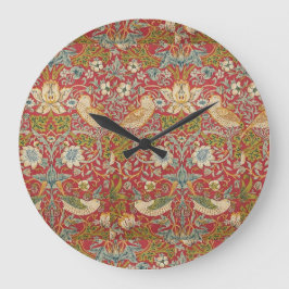 William Morris Strawberry Thief Red Blommönster Stor Klocka