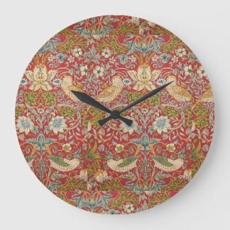William Morris Strawberry Thief Red Blommönster Stor Klocka