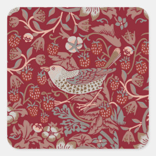 William Morris Strawberry Thief Square Sticker Fyrkantigt Klistermärke