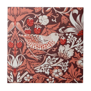 William Morris Strawberry Thief Terrakotta Fågel Kakelplatta