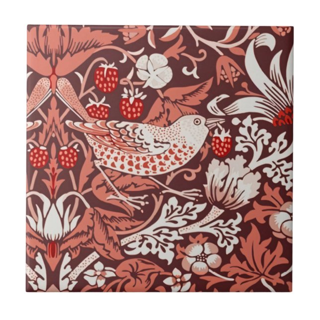 William Morris Strawberry Thief Terrakotta Fågel Kakelplatta (Framsidan)