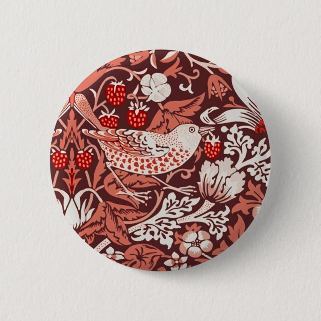 William Morris Strawberry Thief Terrakotta Fågel Knapp (Framsida)