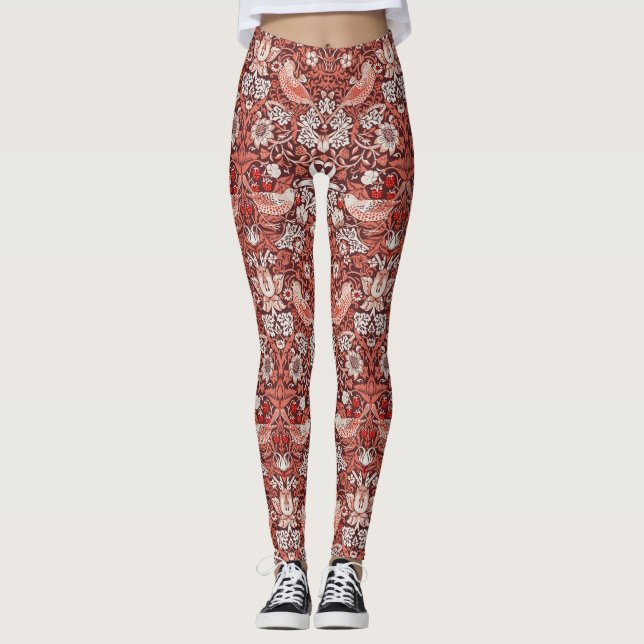 William Morris Strawberry Thief Terrakotta Fågel Leggings (Framsida)