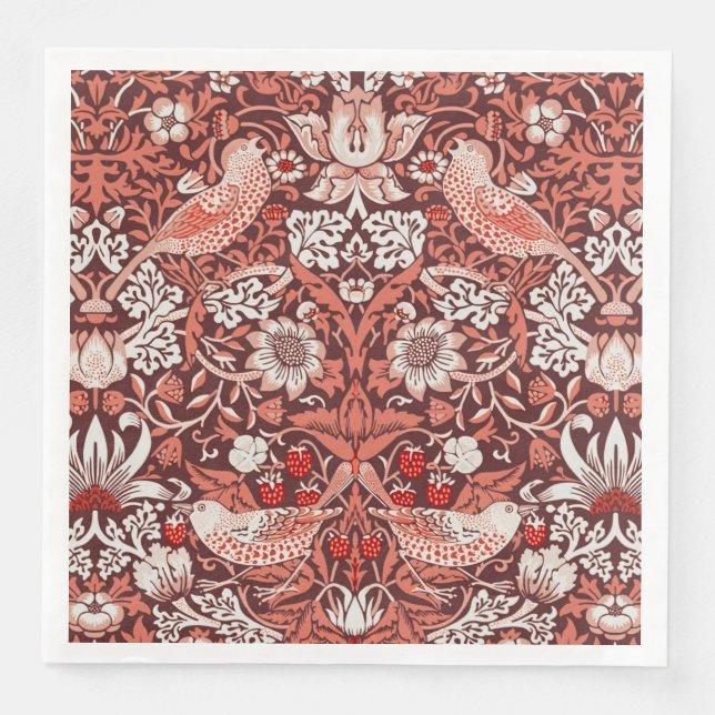 William Morris Strawberry Thief Terrakotta Fågel Pappersservett (Framsida)