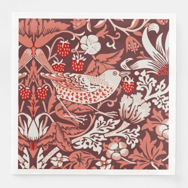 William Morris Strawberry Thief Terrakotta Fågel Pappersservett (Framsida)