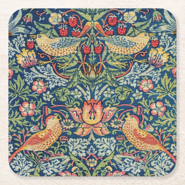 William Morris - Strawberry Thief Underlägg Papper Kvadrat (Framsidan)