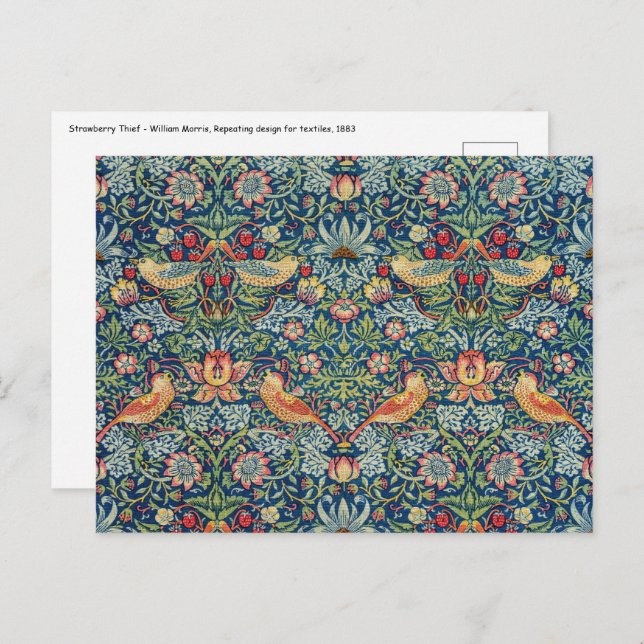 William Morris - Strawberry Thief Vykort (Fram/baksida)