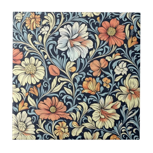 William Morris style floral acanthus pattern Kakelplatta (Framsidan)