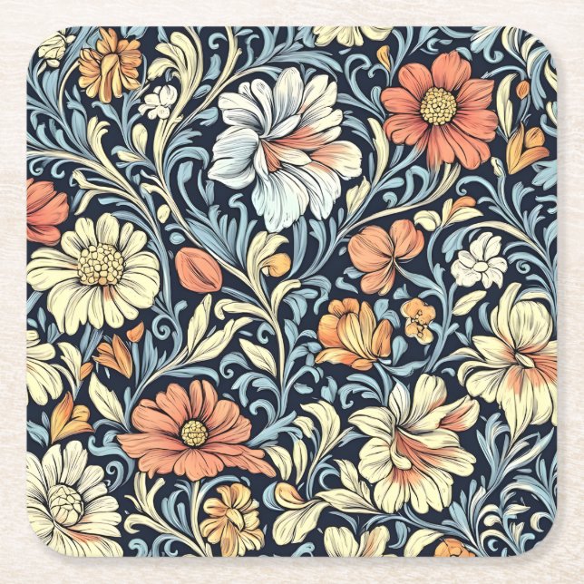 William Morris style floral acanthus pattern Underlägg Papper Kvadrat (Framsidan)