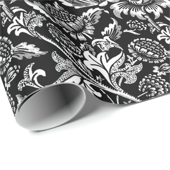 William Morris Sunblommor, Black and White Presentpapper (Rullad Hörn)