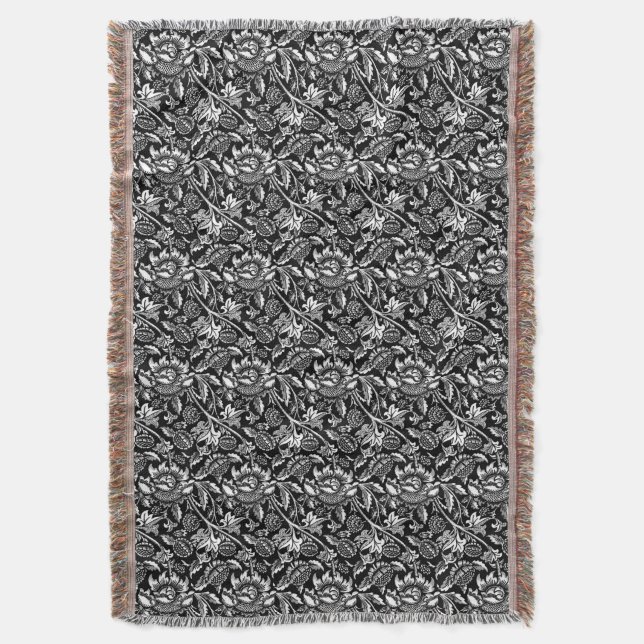 William Morris Sunblommor, Black, White och Grått Filt (Framsidan Vertikal)