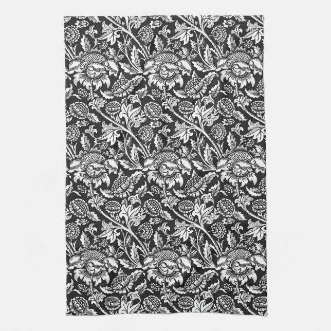 William Morris Sunblommor, Black, White och Grått Kökshandduk (Vertikal)