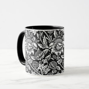 William Morris Sunblommor, Black, White och Grått Mugg