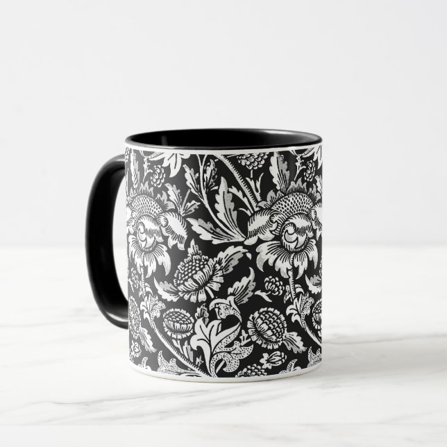 William Morris Sunblommor, Black, White och Grått Mugg (Framsida vänster)
