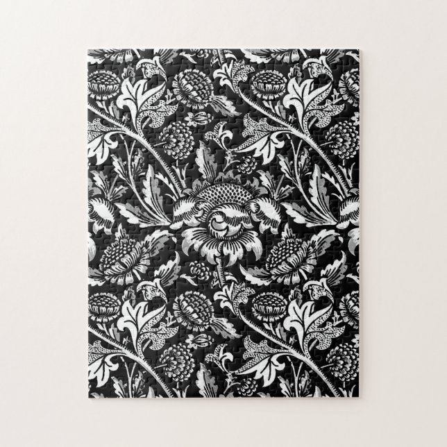 William Morris Sunblommor, Black, White och Grått Pussel (Vertikal)