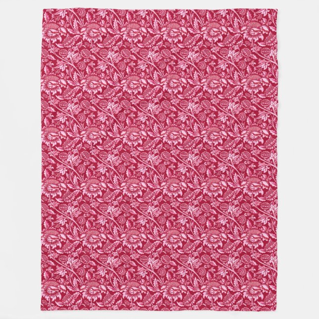 William Morris Sunblommor, Burgundy och Rosa Fleecefilt (Framsidan)