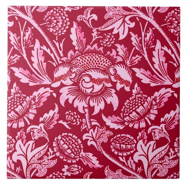 William Morris Sunblommor, Burgundy och Rosa Kakelplatta (Framsidan)