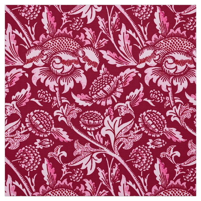 William Morris Sunblommor, Burgundy och Rosa Tyg (Provkarta)